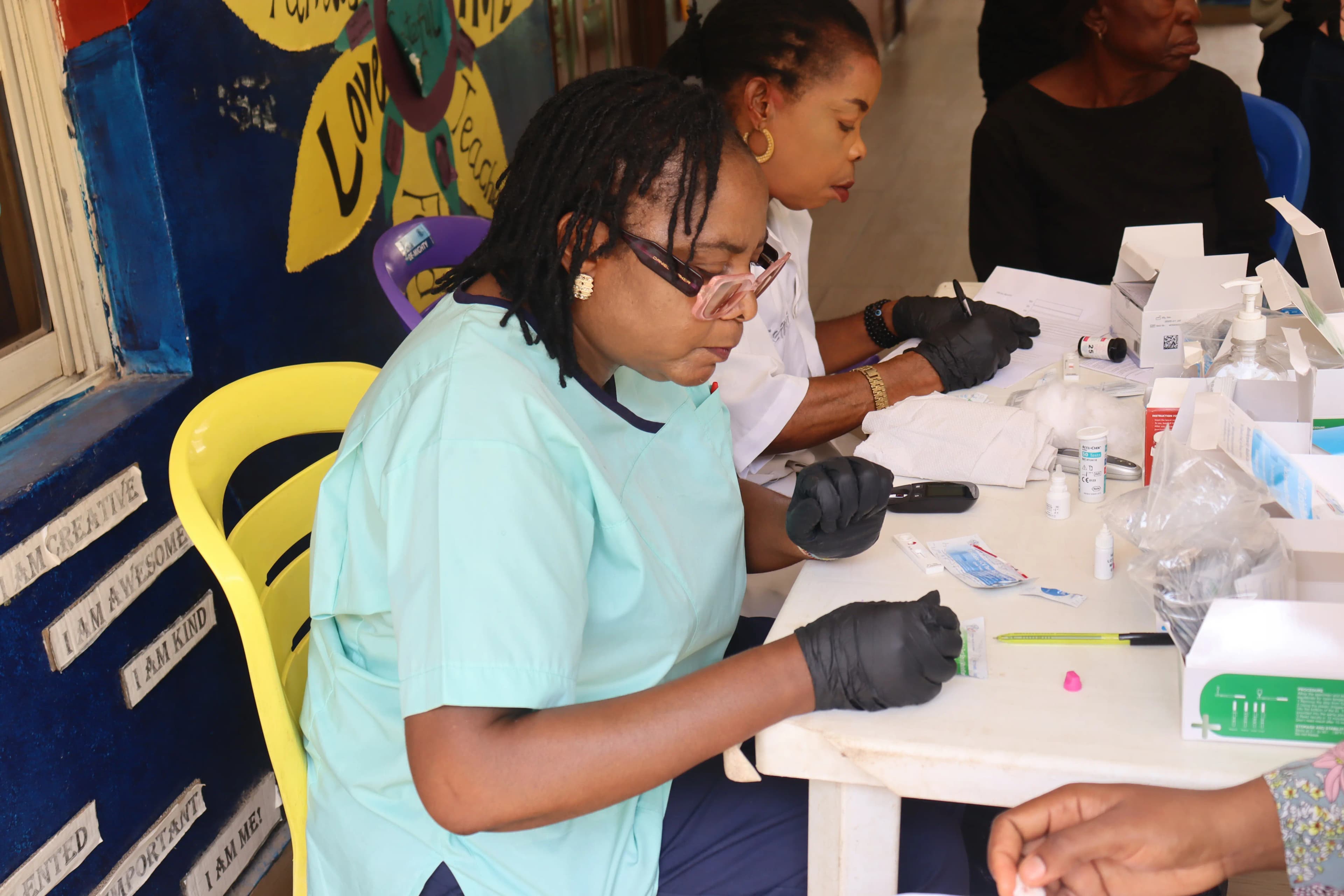 Volunteers working together in community service